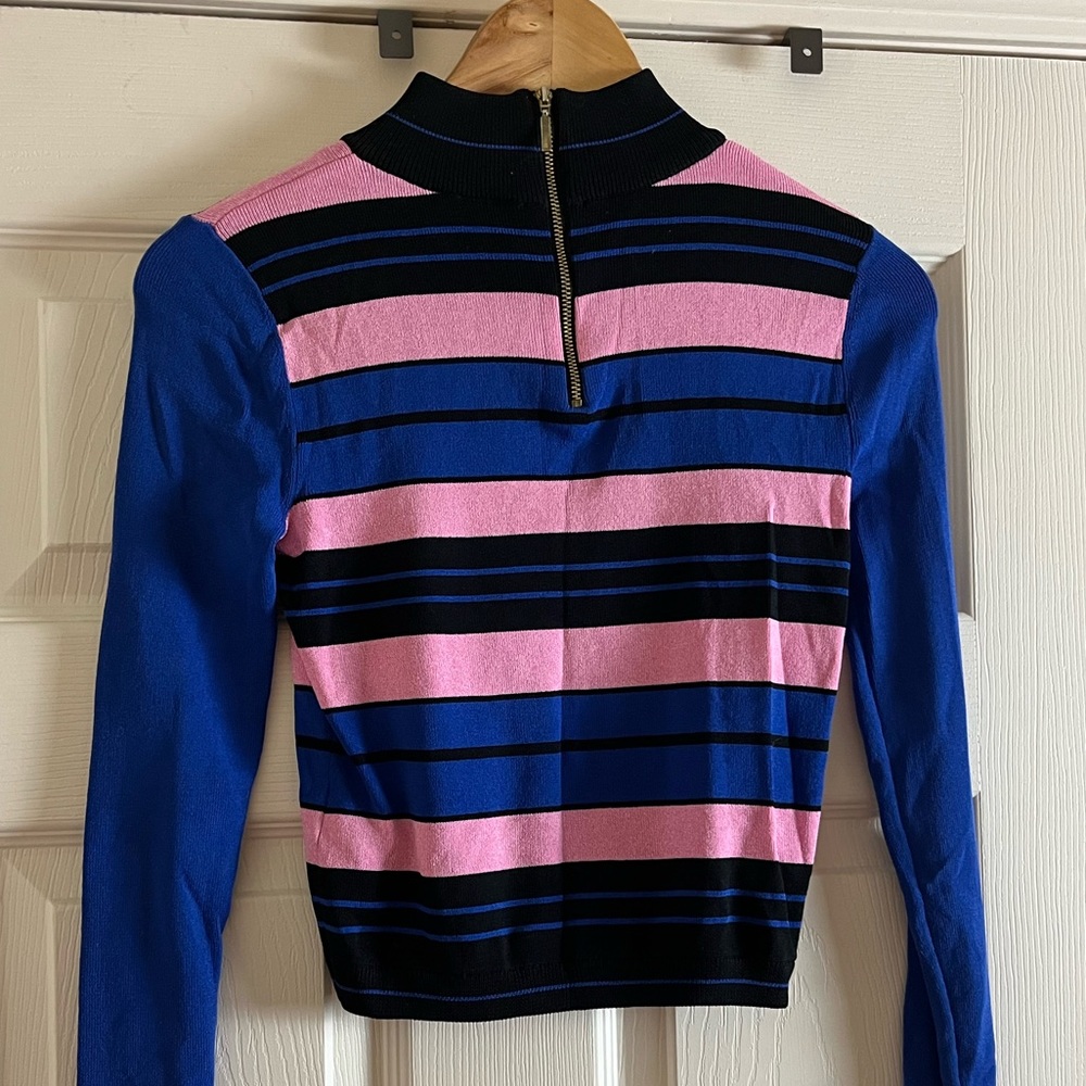 Top shop pink black and blue striped mock neck